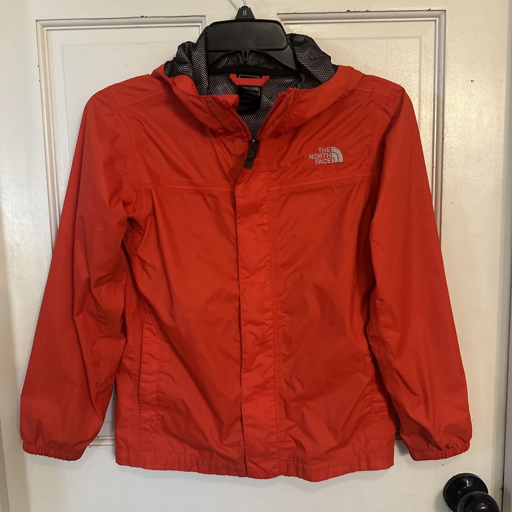 The North Face HyVent Hooded Rain Jacket Youth 10/12 Red/orange Waterproof Coat